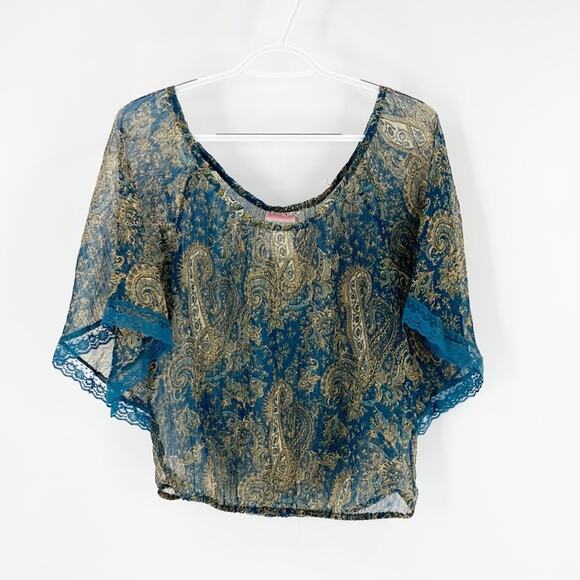 Band of Gypsies bohemian gypsy hippie teal sheer lightweight paisley size M - Picture 1 of 5